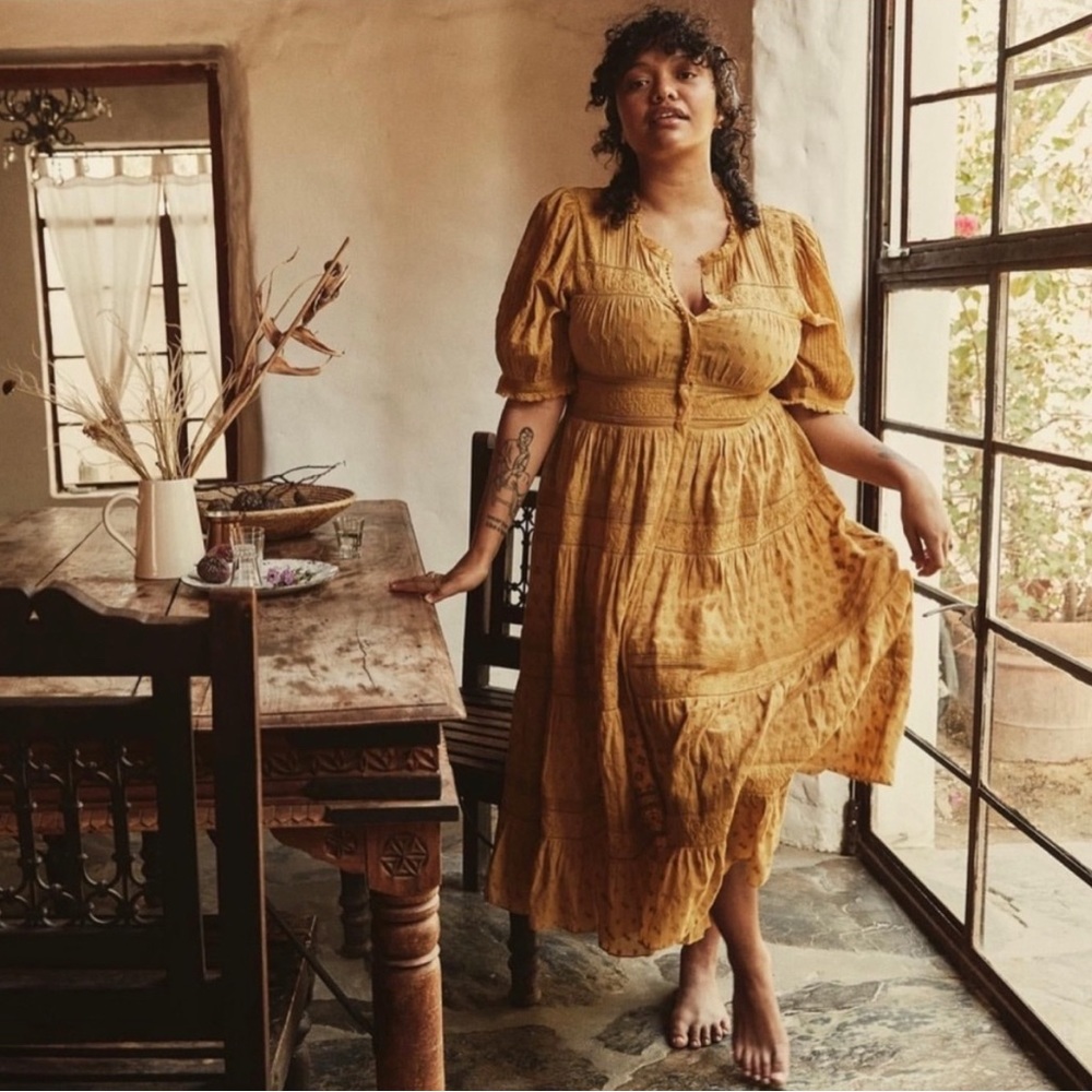 Rolande DOEN Dress in Wheat, Embroidered Cotton Maxi Dress